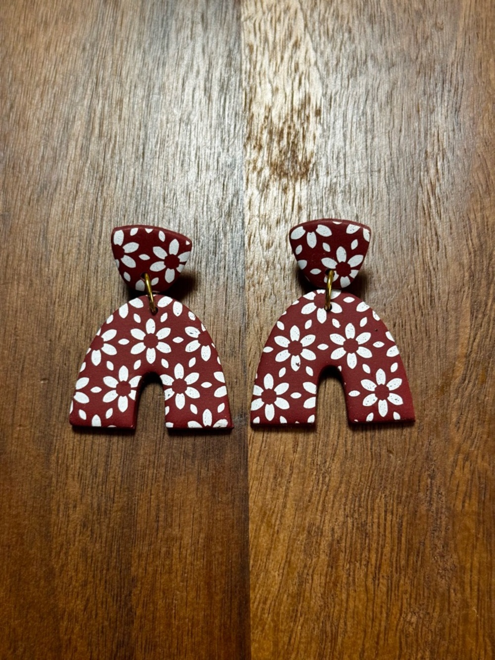 Floral Arch Clay Earrings in Maroon